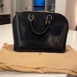Alma BB leather authentic Louis Vuitton handbag with duster.